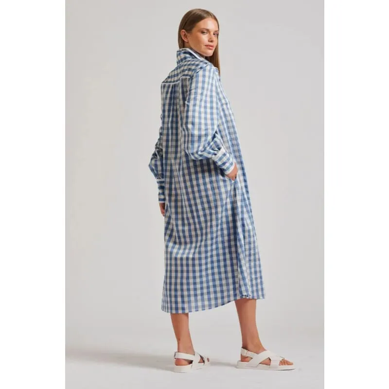 The Octavia Longline Shirtdress | Pale Blue Gingham