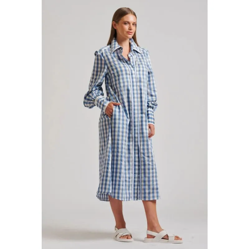 The Octavia Longline Shirtdress | Pale Blue Gingham