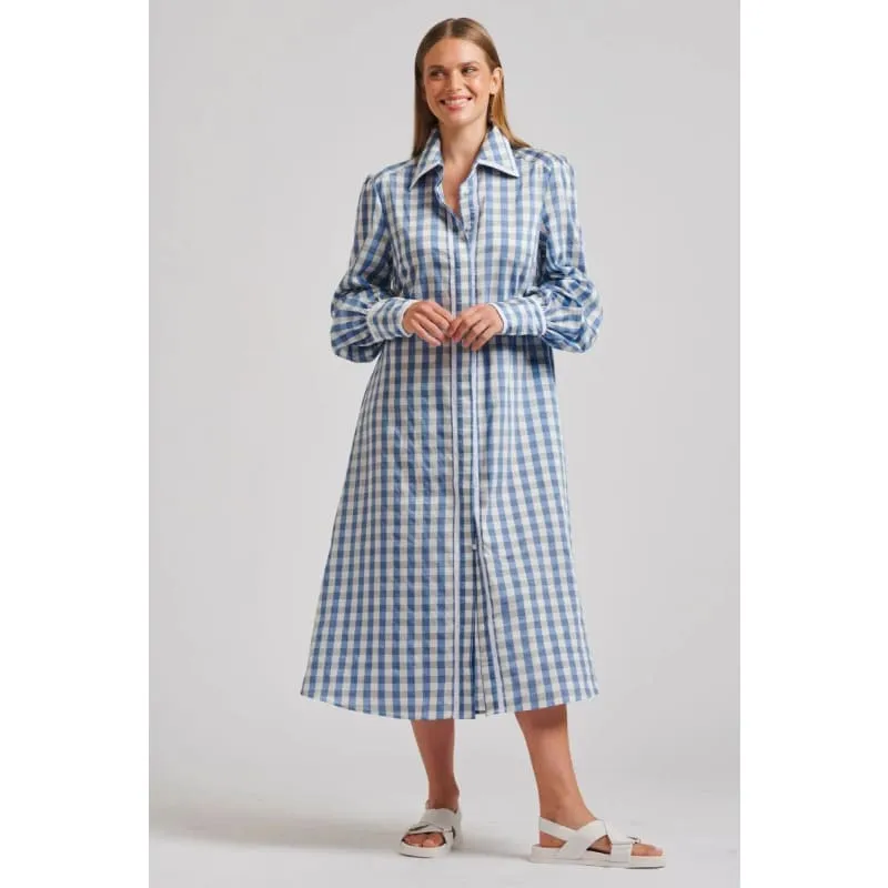 The Octavia Longline Shirtdress | Pale Blue Gingham