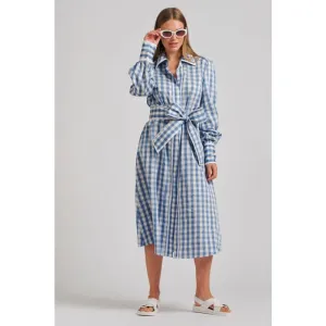 The Octavia Longline Shirtdress | Pale Blue Gingham