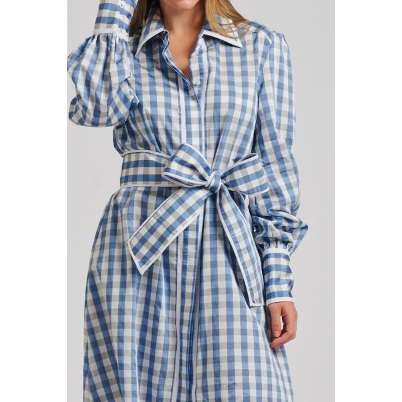 The Octavia Longline Shirtdress | Pale Blue Gingham