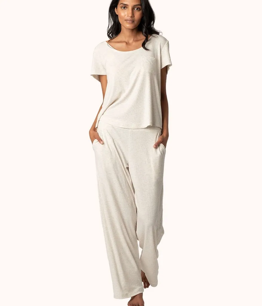 The Ribbed Lounge Pant: Heathered Oat