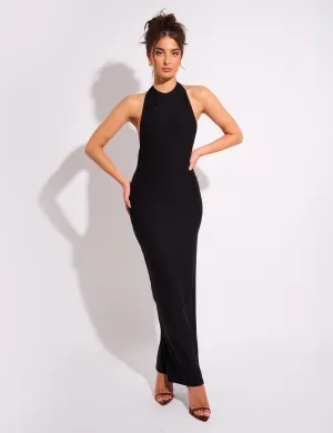 Tie Back Luxe Slinky Maxi Dress Black