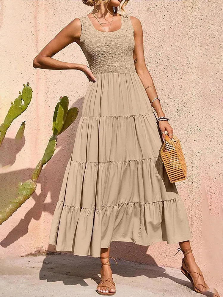 Trendy Ruffled Sleeveless Maxi Dress