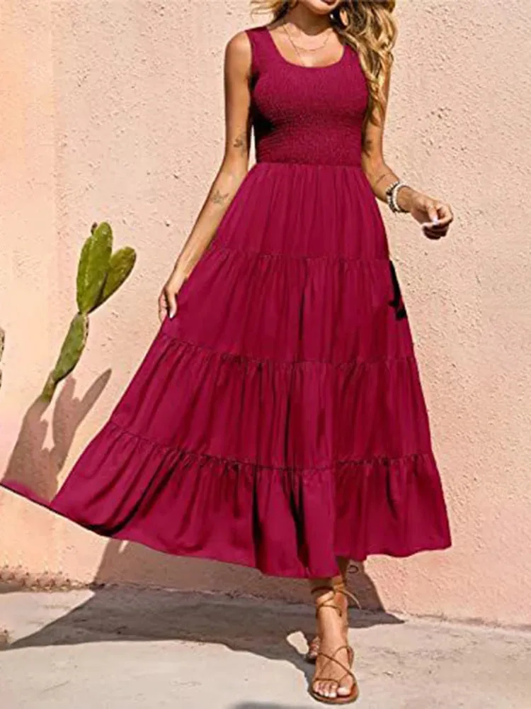 Trendy Ruffled Sleeveless Maxi Dress