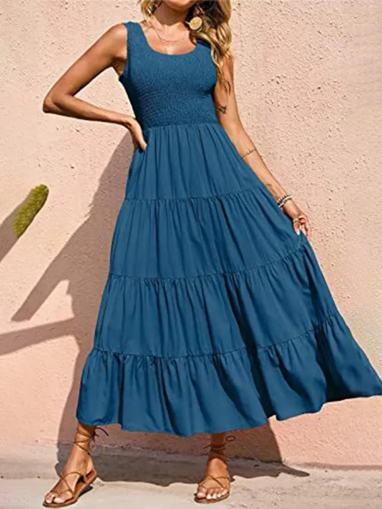 Trendy Ruffled Sleeveless Maxi Dress