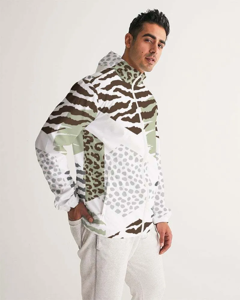 Uniquely You Mens Windbreaker Jacket / Brown and Green Geometric