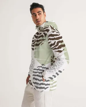 Uniquely You Mens Windbreaker Jacket / Brown and Green Geometric