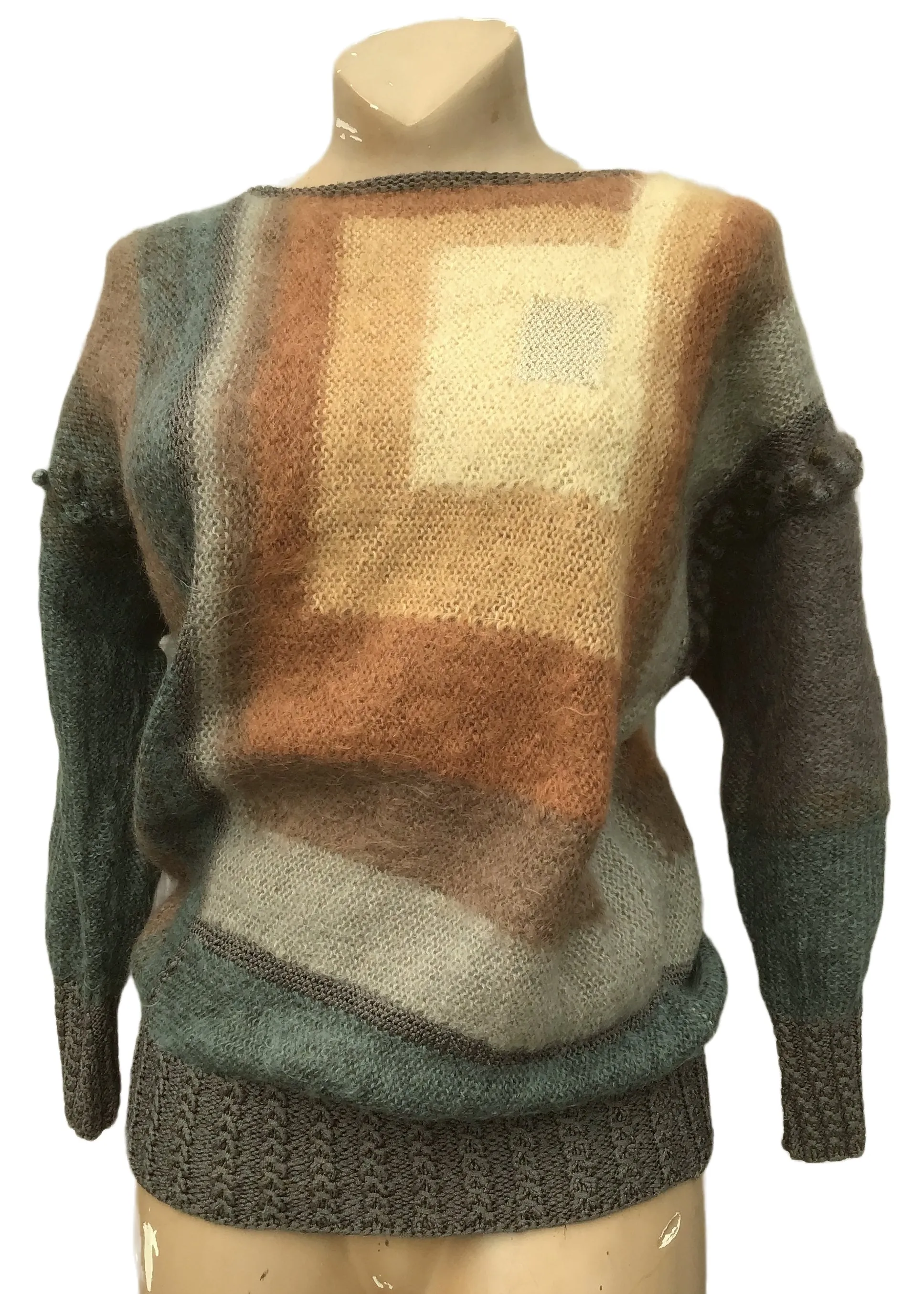 Vintage 80s Abstract Oversized Hand Knit Mohair Jumper