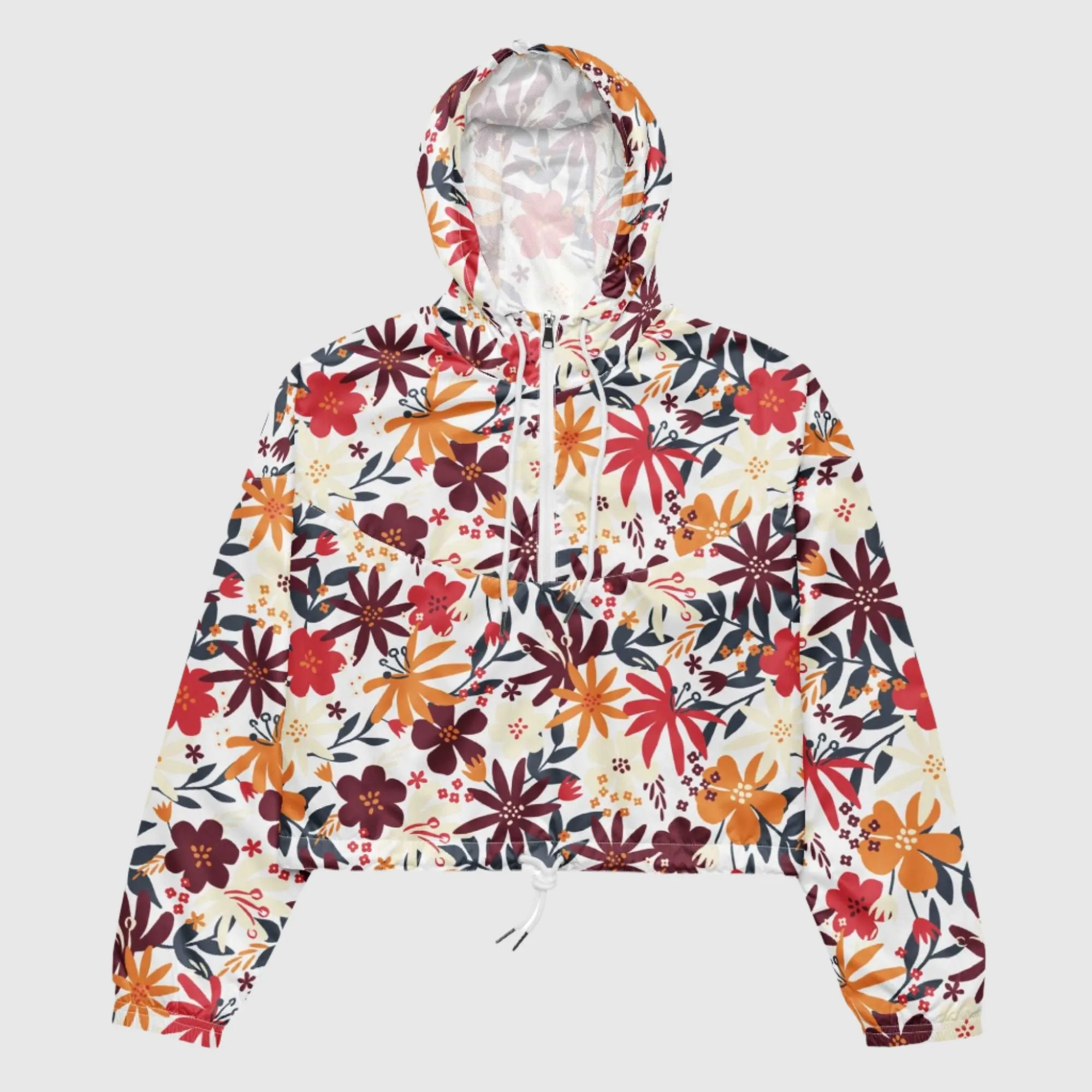 Women’s Flower Garden Pattern Cropped Windbreaker Jacket