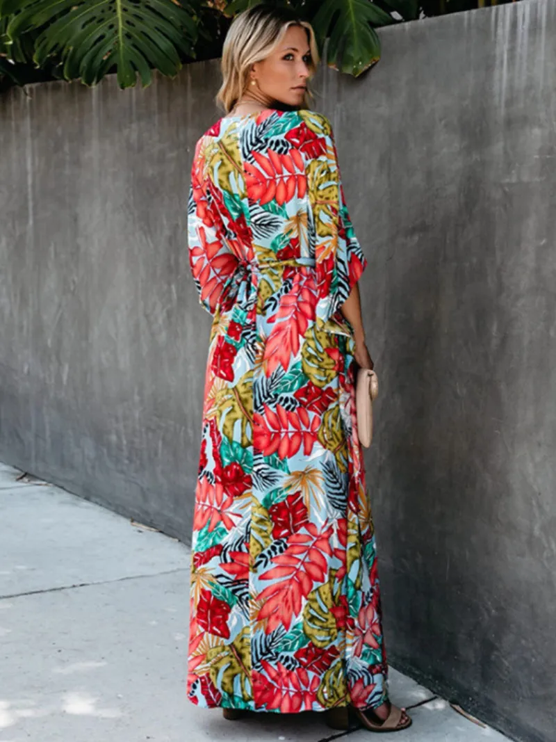 Women's Vintage Sweet Flower Maxi Dress With Belt