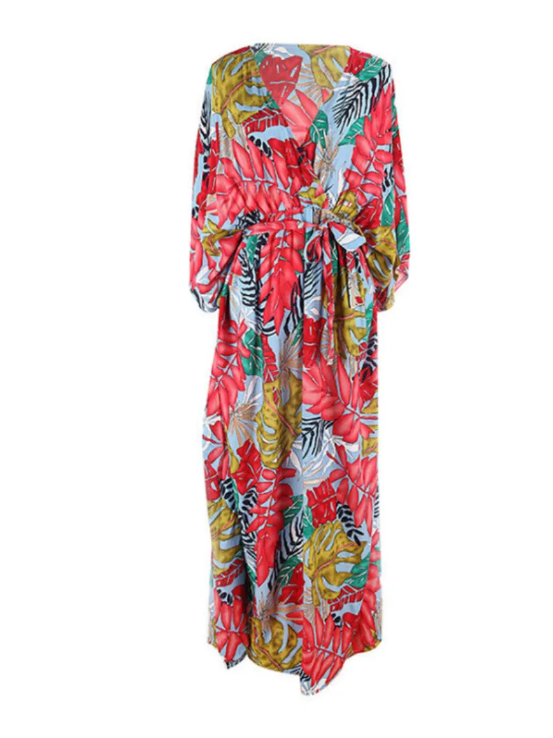 Women's Vintage Sweet Flower Maxi Dress With Belt